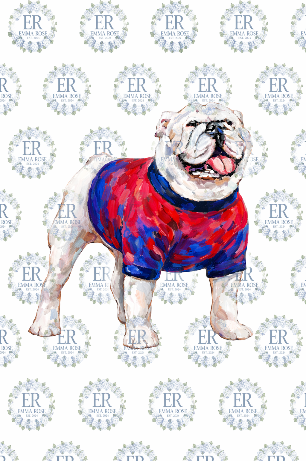 Blue and Red Bulldog Door Sign 18in